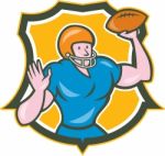 American Football Qb Throwing Shield Retro Stock Photo