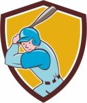 Baseball Player Batting Shield Cartoon Stock Photo