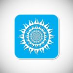 Sun Icon. Blue Square Frame.  Illustration Stock Photo