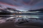 Spectacular Sunset On The Beach Of Arnao, Asturias, Spain, Stock Photo