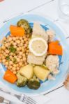 Codfish With Chickpeas And Vegetables Stock Photo