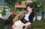 Portrait Of Thai Adult Women Office Beautiful Girl Reading Book Stock Photo