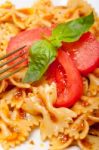 Italian Pasta Farfalle Butterfly Bow-tie And Tomato Sauce Stock Photo