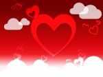 Hearts And Clouds Background Shows Love Sensation Or In Love
 Stock Photo