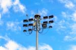 Lamp Post Of Spotlights Airport Stock Photo