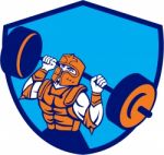 Knight Lifting Barbell Crest Retro Stock Photo