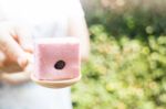 Hand On Serving Thai Steamed Cotton Cake Stock Photo