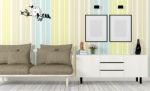 Colorful And Modern Interior With Sofa, Mock Up Poster And Side Table Stock Photo