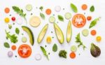 Food Pattern With Raw Ingredients Of Salad. Various Vegetables L Stock Photo