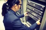 Man Fix Server Network In Data Center Room Stock Photo