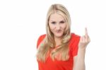 Angry Female Showing Middle Finger Stock Photo