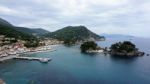 Look At The Town Of Parga, The Bay And The Island Of Panagia Stock Photo