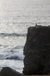 Lonely Man On Cliff Stock Photo