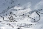 View From Sass Pordoi In The Upper Part Of Val Di Fassa Stock Photo