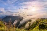 Sunset On Phu Chi Fa Forest Park, Thailand Stock Photo