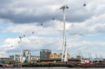 View Of The London Cable Car Over The River Thames Stock Photo