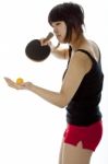 Lady serving pingpong Stock Photo