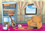 Cartoon  Illustration Interior Living Room Stock Photo