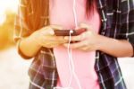 Close Up Woman Using Smartphones  Stock Photo