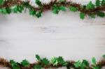 Christmas Decoration On Wooden Floor Background Stock Photo