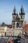 View Towards Church Of Our Lady Before Tyn In Prague Stock Photo