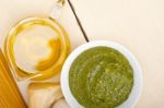 Italian Traditional Basil Pesto Pasta Ingredients Stock Photo