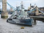 Hms Belfast And Tower Bridge Stock Photo