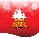 The Merry Christmas  And Snow With Tree  On Red Color  Background Stock Photo