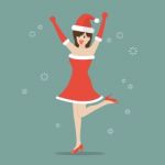 Happy Woman In Santa Claus Clothes Stock Photo