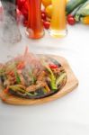 Original Fajita Sizzling Hot  On Iron Plate Stock Photo