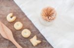 Cook Alphabet Biscuit On Wooden Table Stock Photo