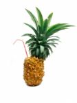 Pineapple With Straw Stock Photo