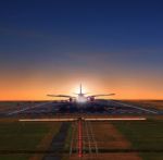 Passenger Jet Plane Approaching On Airport Runways Preparing To Stock Photo