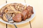 Venison Deer Game Filet And Wild Mushrooms Stock Photo