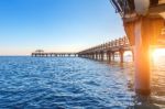 Pier Or Bridge And Sunset On Sea In Ansan, South Korea Stock Photo