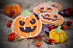 Halloween Decor Pumpkin Cookies Stock Photo