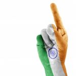 India Flag On pointing up Hand Stock Photo