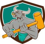 Minotaur Wielding Sledgehammer Shield Cartoon Stock Photo