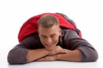 Man Resting In Sleeping Bag Stock Photo