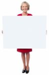 Glamorous Woman Holding Blank Ad Board Stock Photo