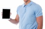 Man Displaying His New Tablet Pc Stock Photo