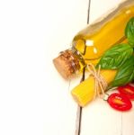 Italian Spaghetti Pasta Tomato And Basil Stock Photo