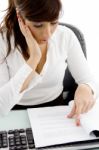 Business Lady Reading Document Stock Photo