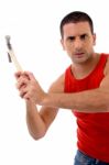 Handsome Man Holding Hammer Stock Photo