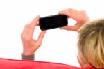 Woman Holding Iphone Smartphone Stock Photo