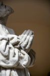 Statue Of A Man Outside St James Church In Rothenburg Stock Photo