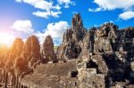 Ancient Stone Faces Of Bayon Temple, Angkor Wat, Siam Reap, Cambodia Stock Photo