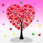 Tree Hearts Indicates Valentine's Day And Affection Stock Photo