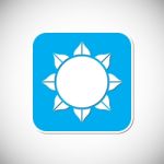 Sun Icon. Blue Square Frame.  Illustration Stock Photo