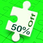 Fifty Percent Off Puzzle Means Discount Or Sale 50% Stock Photo